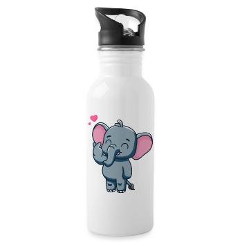 Süßer Baby Elefant mit Herz - Trinkflasche mit integriertem Trinkhalm - Weiß - Rechts