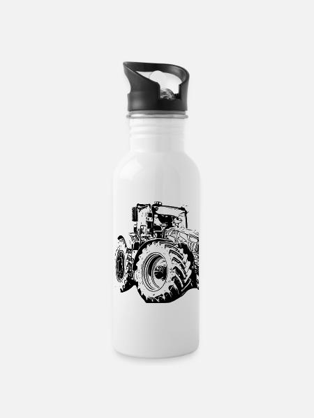Tractor - Water bottle with straw - white