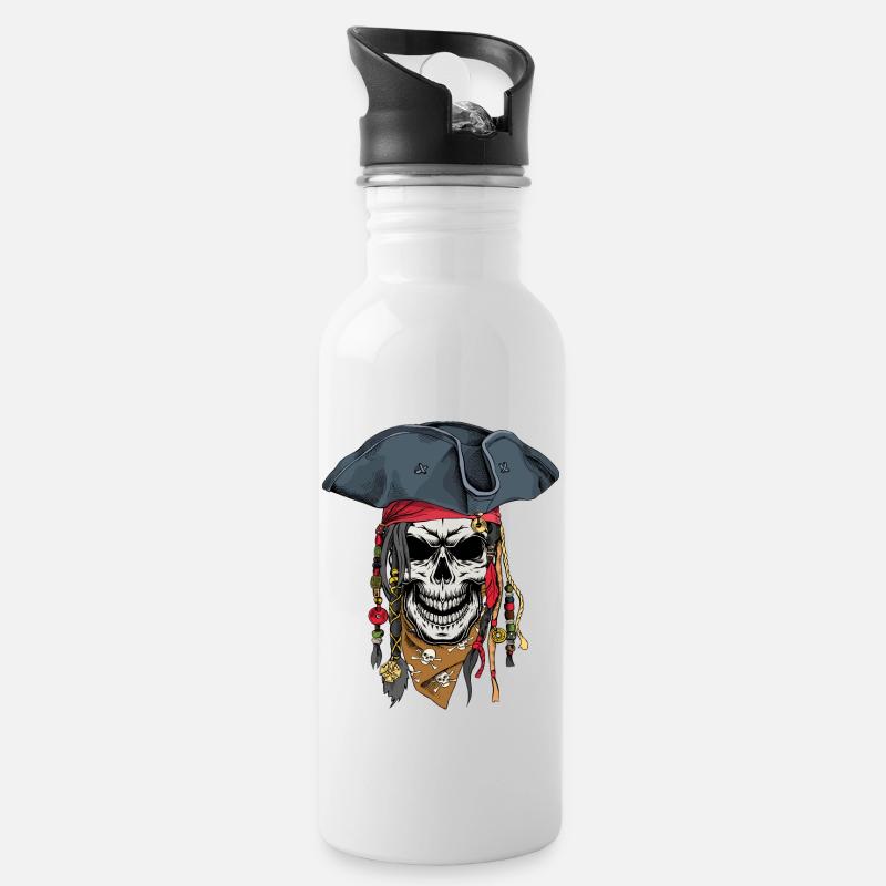 Crâne de pirate - Gourde avec paille intégrée - blanc