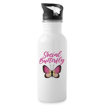Sozialer Schmetterling - Trinkflasche mit integriertem Trinkhalm - Weiß - Rechts