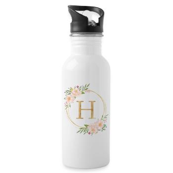 Personalisierbar Monogramm H Blumen Kreis Pastell - Trinkflasche mit integriertem Trinkhalm - Weiß - Rechts