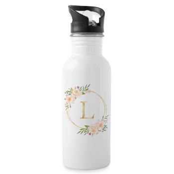 Customizable Monogram L Flowers Circle Pastel - Water bottle with straw - white - Right