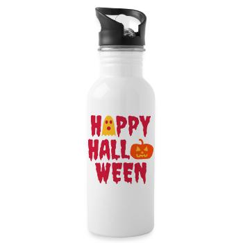 Happy halloween (Geist, Halloweenkürbis) - Trinkflasche mit integriertem Trinkhalm - Weiß - Rechts