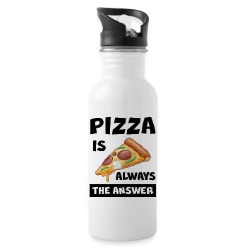 Pizza Is Always The Answer Lustiger Pizza Spruch - Trinkflasche mit integriertem Trinkhalm - Weiß - Rechts