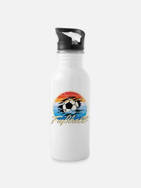 Fußball Vintage Retro Style Geburtstags Geschenk - Trinkflasche mit integriertem Trinkhalm - Weiß