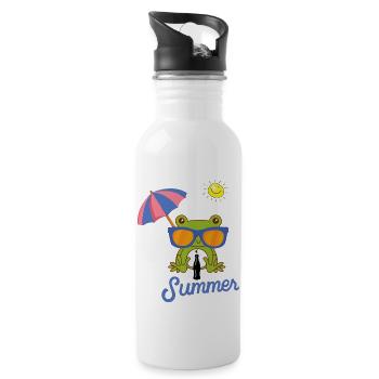 Fröhlicher Sommerfrosch - Trinkflasche mit integriertem Trinkhalm - Weiß - Rechts