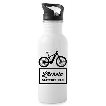 Lächeln statt hecheln E-MTB E-Bike Fahrer - Trinkflasche mit integriertem Trinkhalm - Weiß - Rechts