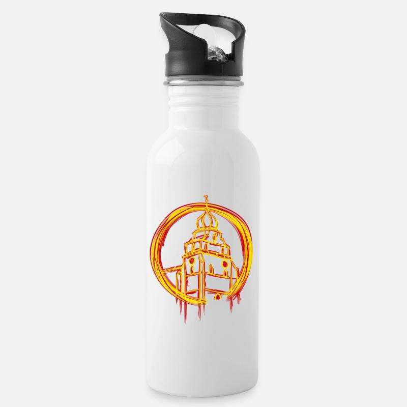 Stiftskirche Herrenberg - Trinkflasche mit integriertem Trinkhalm - Weiß