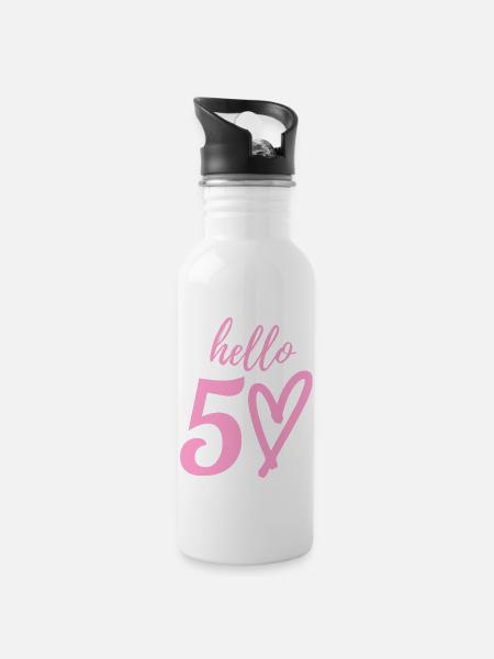 Hallo 50. 50. Geburtstag - Trinkflasche mit integriertem Trinkhalm - Weiß