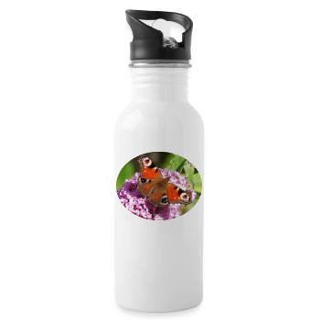 Schmetterling auf Sommerflieder - Trinkflasche mit integriertem Trinkhalm - Weiß - Rechts