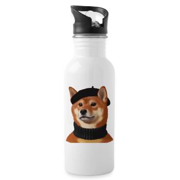 Shiba Hund mit Mütze und Pullover - Trinkflasche mit integriertem Trinkhalm - Weiß - Rechts