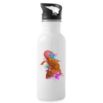 Leopardgecko Aquarell Reptilienhalter - Trinkflasche mit integriertem Trinkhalm - Weiß - Rechts