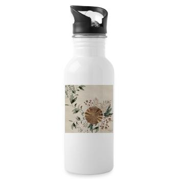 Green Art Deco 3 - Water bottle with straw - white - Right