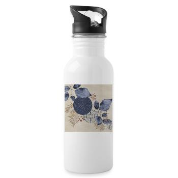Blue Art Deco 3 - Water bottle with straw - white - Right