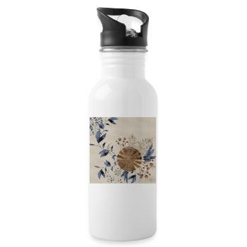 Blue Art Deco 1 - Water bottle with straw - white - Right