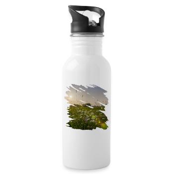 Malerische Blumenwiese in Sonnenstrahlen - Trinkflasche mit integriertem Trinkhalm - Weiß - Rechts