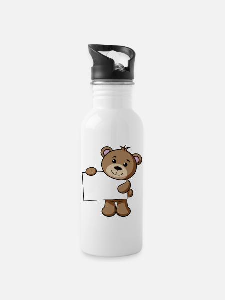 Teddy Schild - Trinkflasche mit integriertem Trinkhalm - Weiß