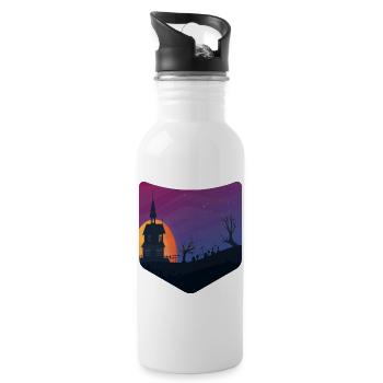 Full Moon Creepy Halloween Breast Pocket Halloween - Water bottle with straw - white - Right