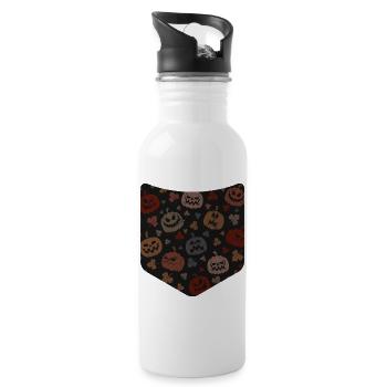 Creepy Pumpkin Autumn Breast Pocket Halloween - Water bottle with straw - white - Right