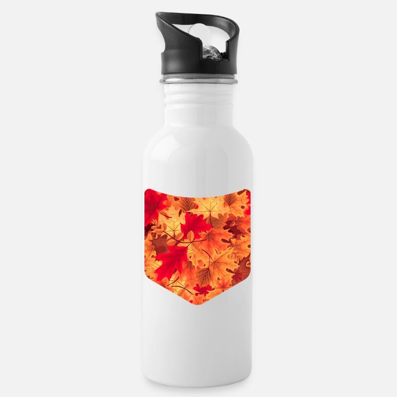 Farbenfrohes Herbst Laub Brusttasche Herbst - Trinkflasche mit integriertem Trinkhalm - Weiß