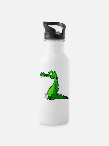 Crocodile Full Color Design - Gourde avec paille intégrée - blanc