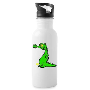 Smiling Crocodile, Three Color Design - Water bottle with straw - white - Right