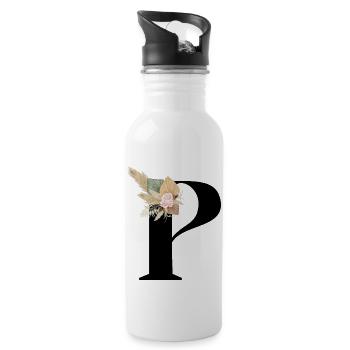 letter P flowery - Water bottle with straw - white - Right
