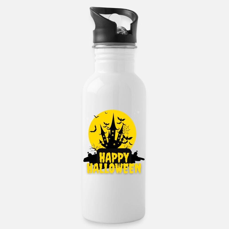 Château Halloween Silhouette Nuit - Gourde avec paille intégrée - blanc