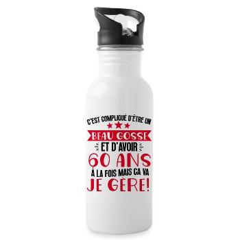 Beau gosse de 60 ans je gère cadeau anniversaire - Gourde avec paille intégrée - blanc - Droite