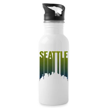 Seattle Skyline Grüngradient - Trinkflasche mit integriertem Trinkhalm - Weiß - Rechts