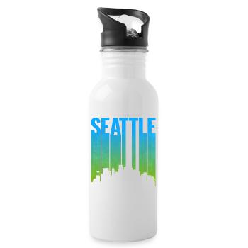 Seattle Neon Skyline Kunstdruck - Trinkflasche mit integriertem Trinkhalm - Weiß - Rechts