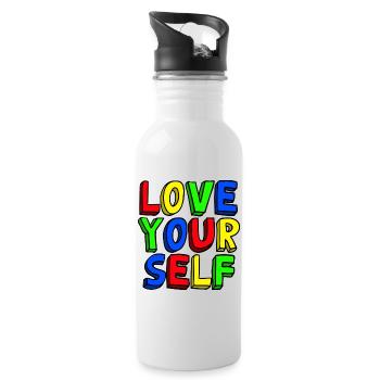 Liebe dich selbst bunte Pop Art - Trinkflasche mit integriertem Trinkhalm - Weiß - Rechts
