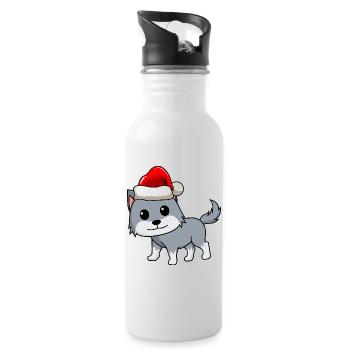 Wolf Comic Christmas - Water bottle with straw - white - Right