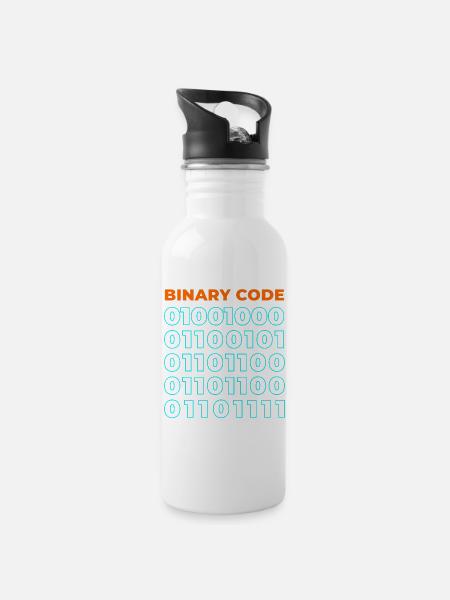 Binary code - Water bottle with straw - white