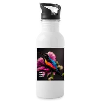 Wild, mutig und frei sein - ein motivierender Slogan - Trinkflasche mit integriertem Trinkhalm - Weiß - Rechts
