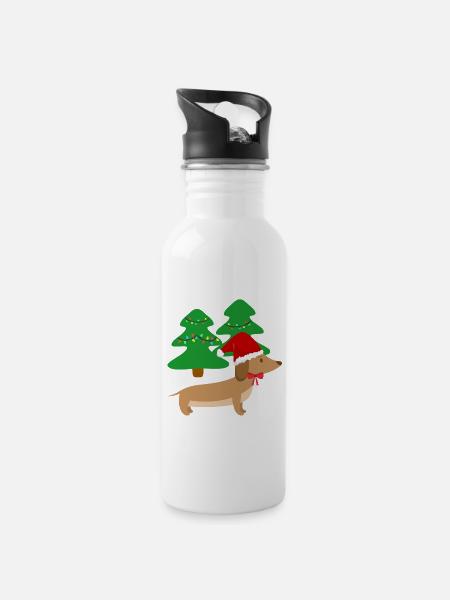 Weihnachten Dackel Wald Hund Geschenk - Trinkflasche mit integriertem Trinkhalm - Weiß