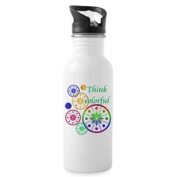 Sternblüten mit Spruch Think colorful - Trinkflasche mit integriertem Trinkhalm - Weiß - Rechts