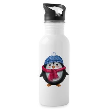 Pinguin - Trinkflasche mit integriertem Trinkhalm - Weiß - Rechts