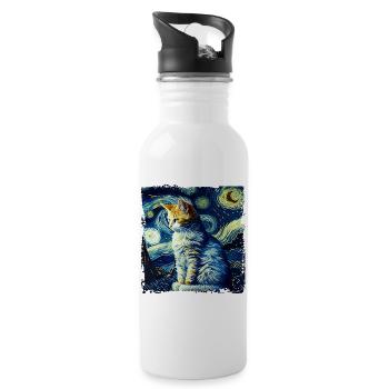 Chat de nuit étoilé Le chat de van gogh Parodie drôle - Gourde avec paille intégrée - blanc - Droite