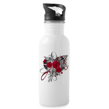 silberfarbene Valentinstag Komposition mit Rosen - Trinkflasche mit integriertem Trinkhalm - Weiß - Rechts