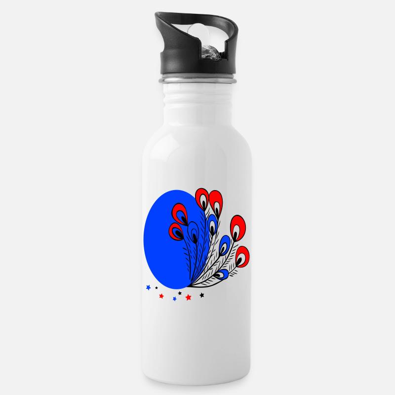 Osterei mit Pfauenfedern - Trinkflasche mit integriertem Trinkhalm - Weiß