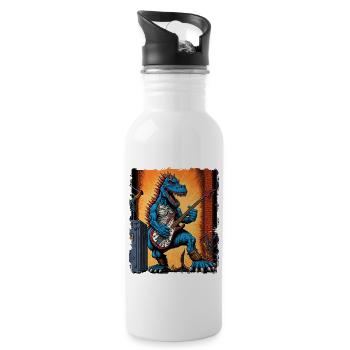 T Rex Dinosaur Guitar Rock - Water bottle with straw - white - Right