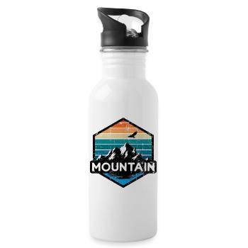 Retro Mountain Ridge Sunset - Water bottle with straw - white - Right