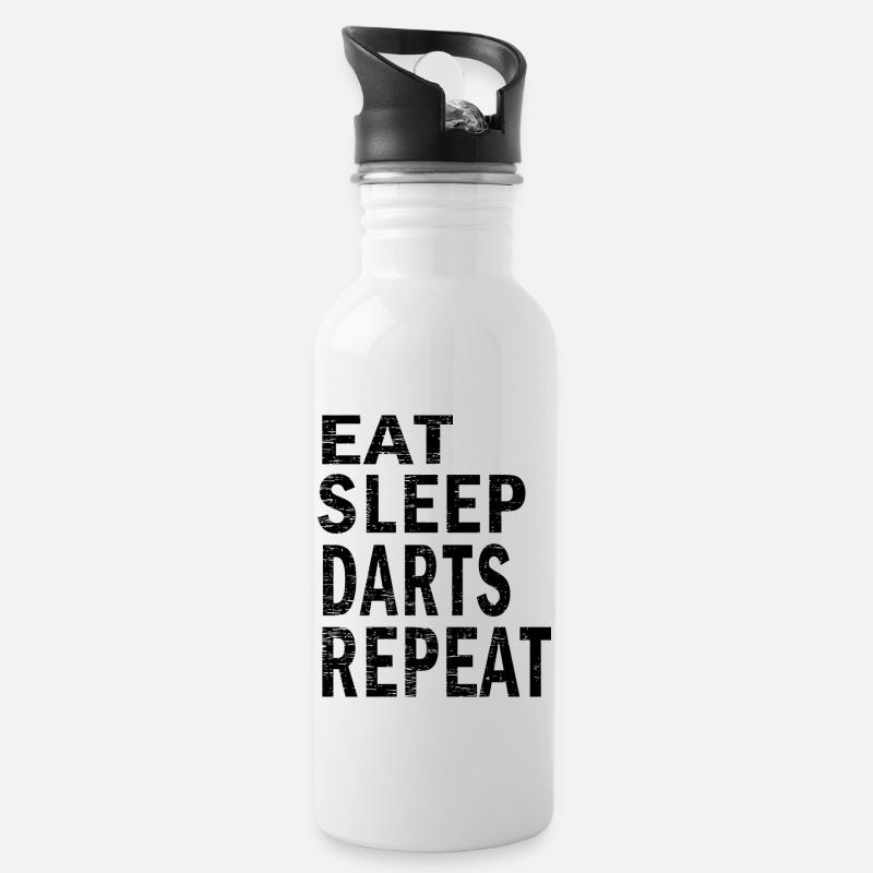 Eat sleep darts repeat for darts lovers - Trinkflasche mit integriertem Trinkhalm - Weiß