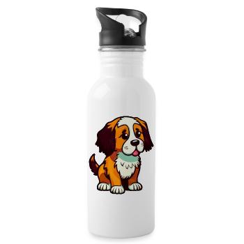 Chien mignon, dessin animé, assis, chien mignon, droite - Gourde avec paille intégrée - blanc - Droite