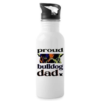 Proud Bulldog Dad Pop Art Design - Water bottle with straw - white - Right