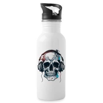 Skeleton head gamer geek gift - Water bottle with straw - white - Right