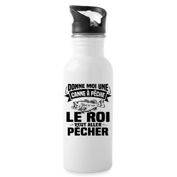 Le roi veut aller pêcher / Humour cadeau pêcheur - Gourde avec paille intégrée - blanc - Droite