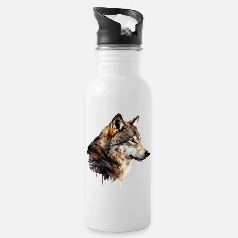 Der Wolf - Trinkflasche mit integriertem Trinkhalm - Weiß