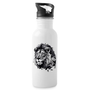 Geometrischer Löwenkopf - Trinkflasche mit integriertem Trinkhalm - Weiß - Rechts